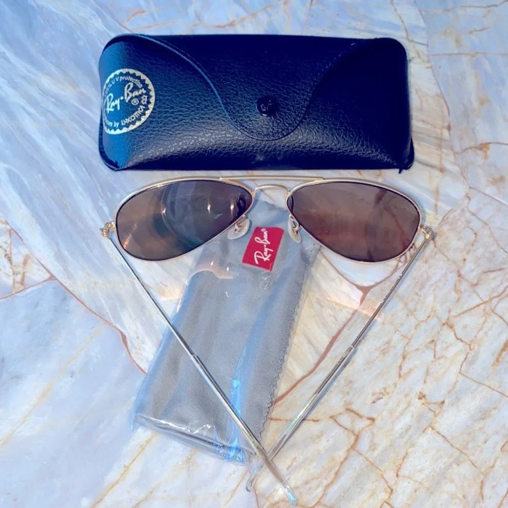 Ray Ban Large Aviator Sunglasses Orange Glasses Gold Frames Shades 3025‎
